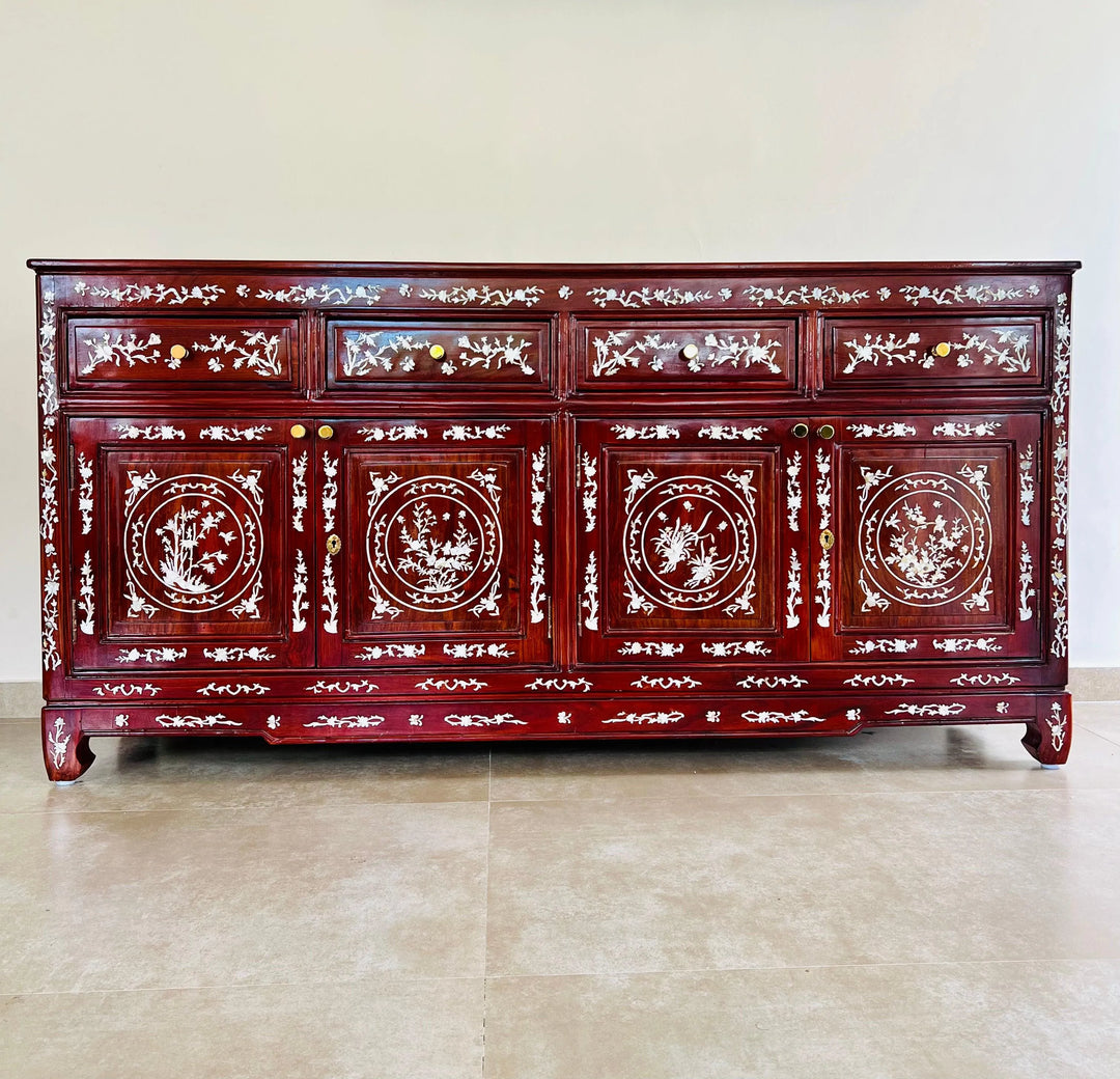 19th Century Mother of pearl Teak Inlay Sideboard - Jodha Furniture