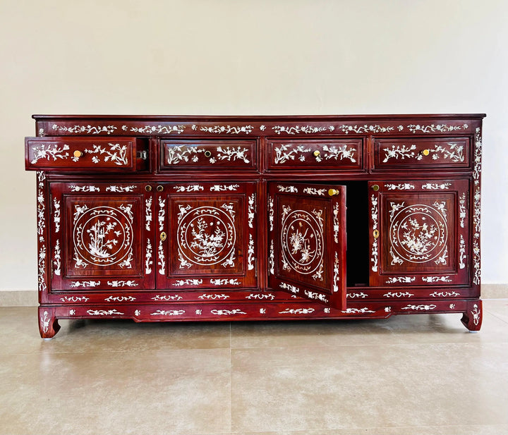 19th Century Mother of pearl Teak Inlay Sideboard - Jodha Furniture