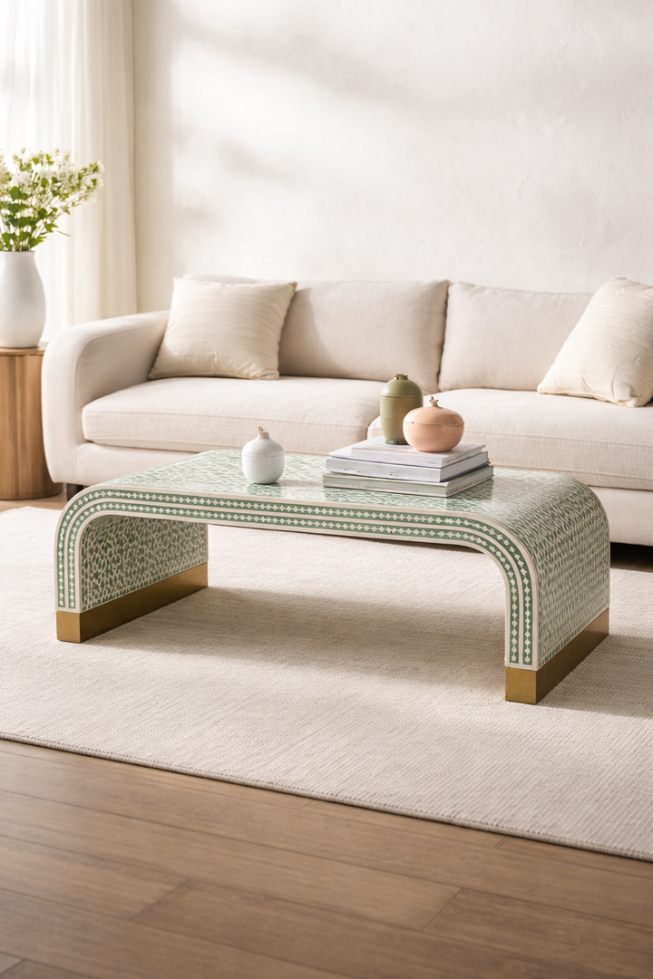Marrakech Bone Inlay Waterfall Coffee Table in Green
