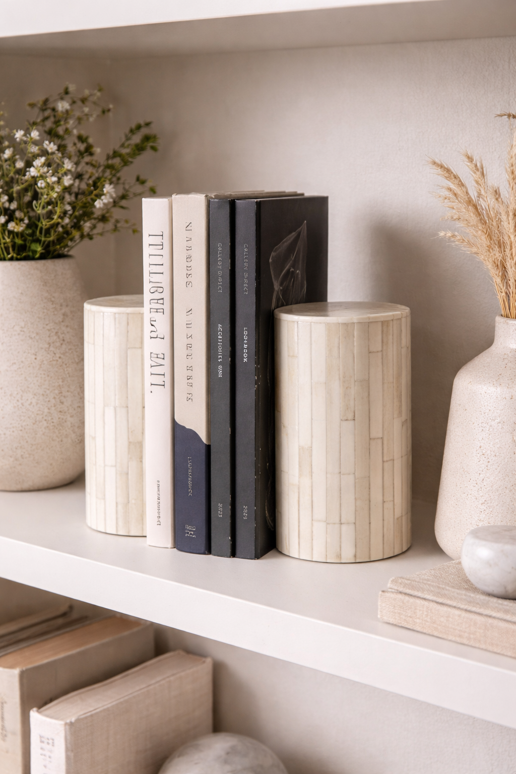 Bone Inlay Bookends : Brickwork : White