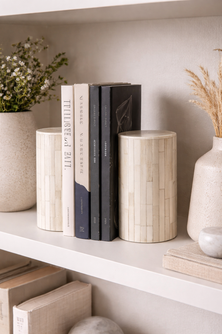 Bone Inlay Bookends : Brickwork : White