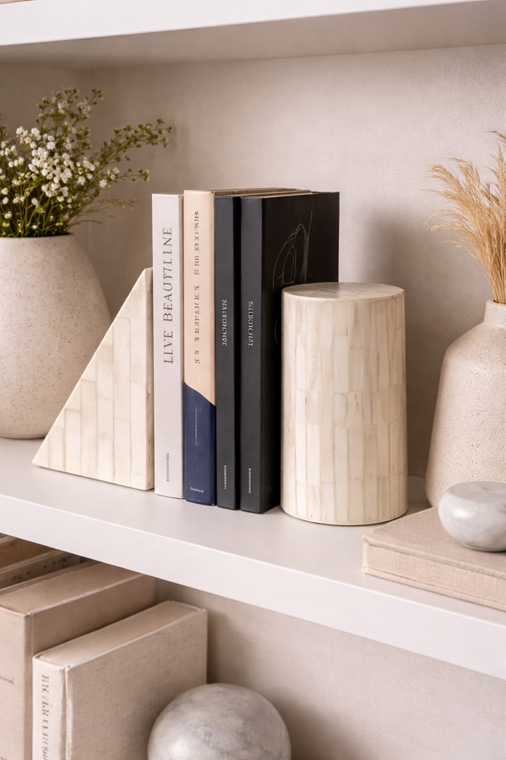 Bone Inlay Bookends : Brickwork : White
