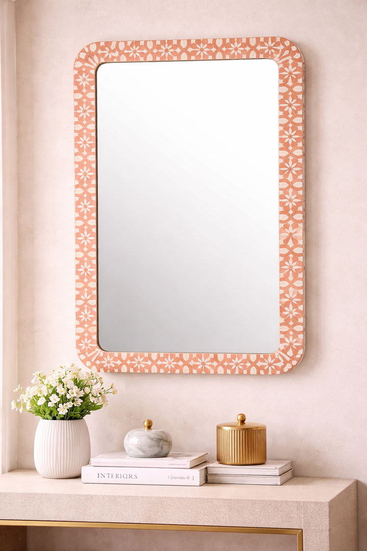 Jodha Zelliges Peach Wall Mirror In Bone Inlay