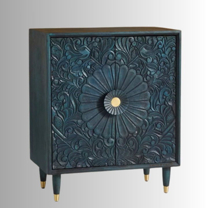 Aerka Wooden Carved Cabinet (Indigo Antique)