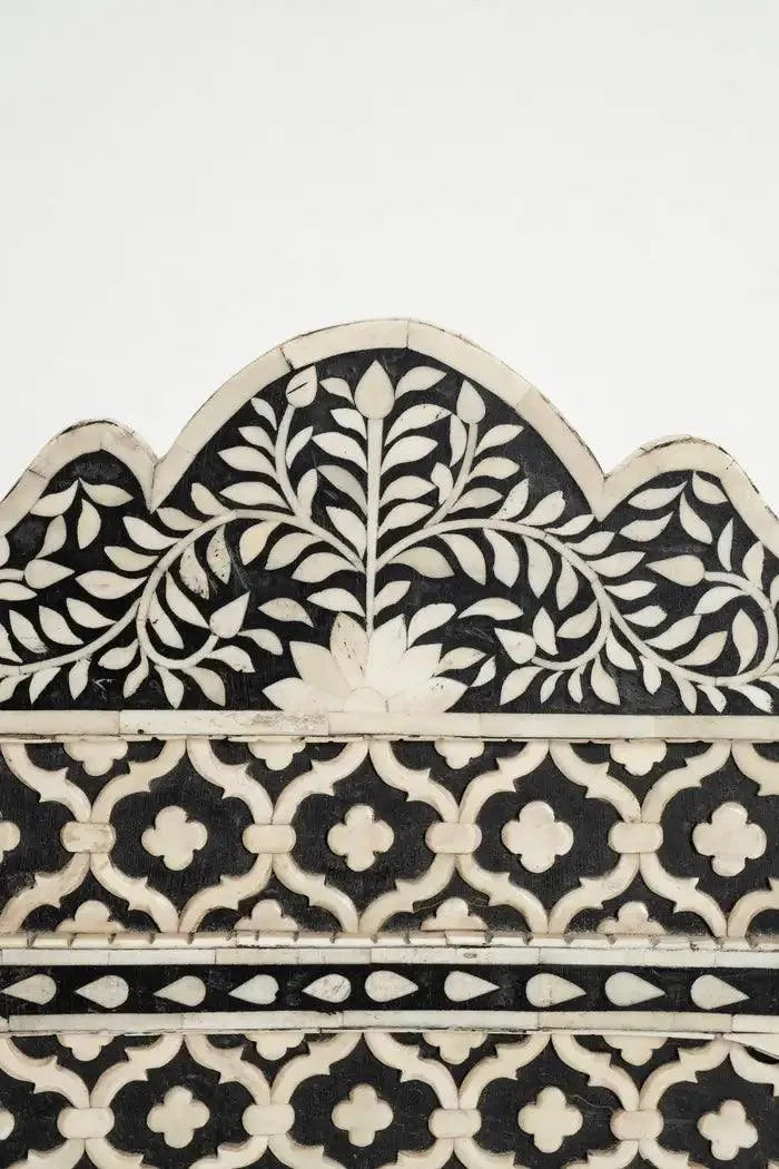 Anglo Indian Black White Bone Inlay Slipper Chair - Jodha Furniture