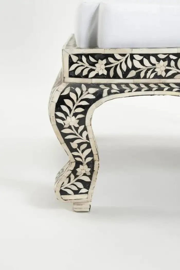 Anglo Indian Black White Bone Inlay Slipper Chair - Jodha Furniture