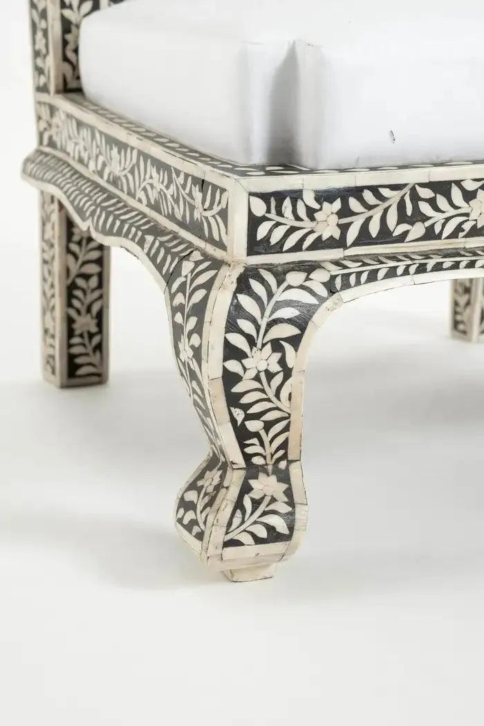 Anglo Indian Black White Bone Inlay Slipper Chair - Jodha Furniture