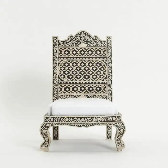 Anglo Indian Black White Bone Inlay Slipper Chair - Jodha Furniture