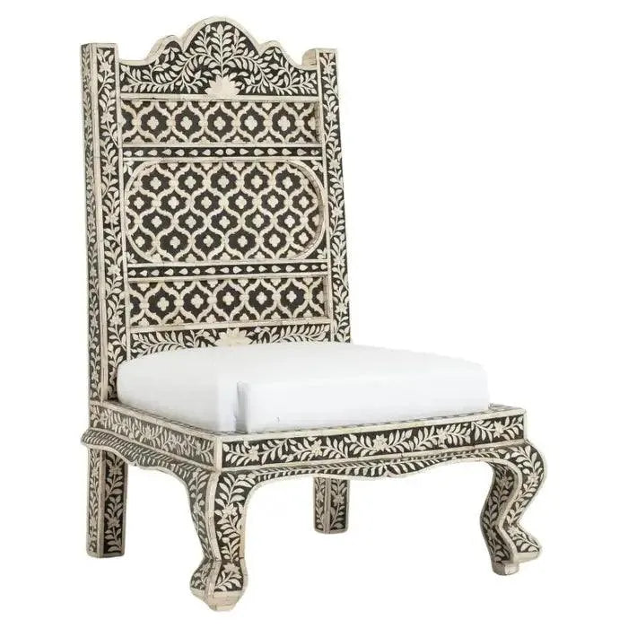 Anglo Indian Black White Bone Inlay Slipper Chair - Jodha Furniture