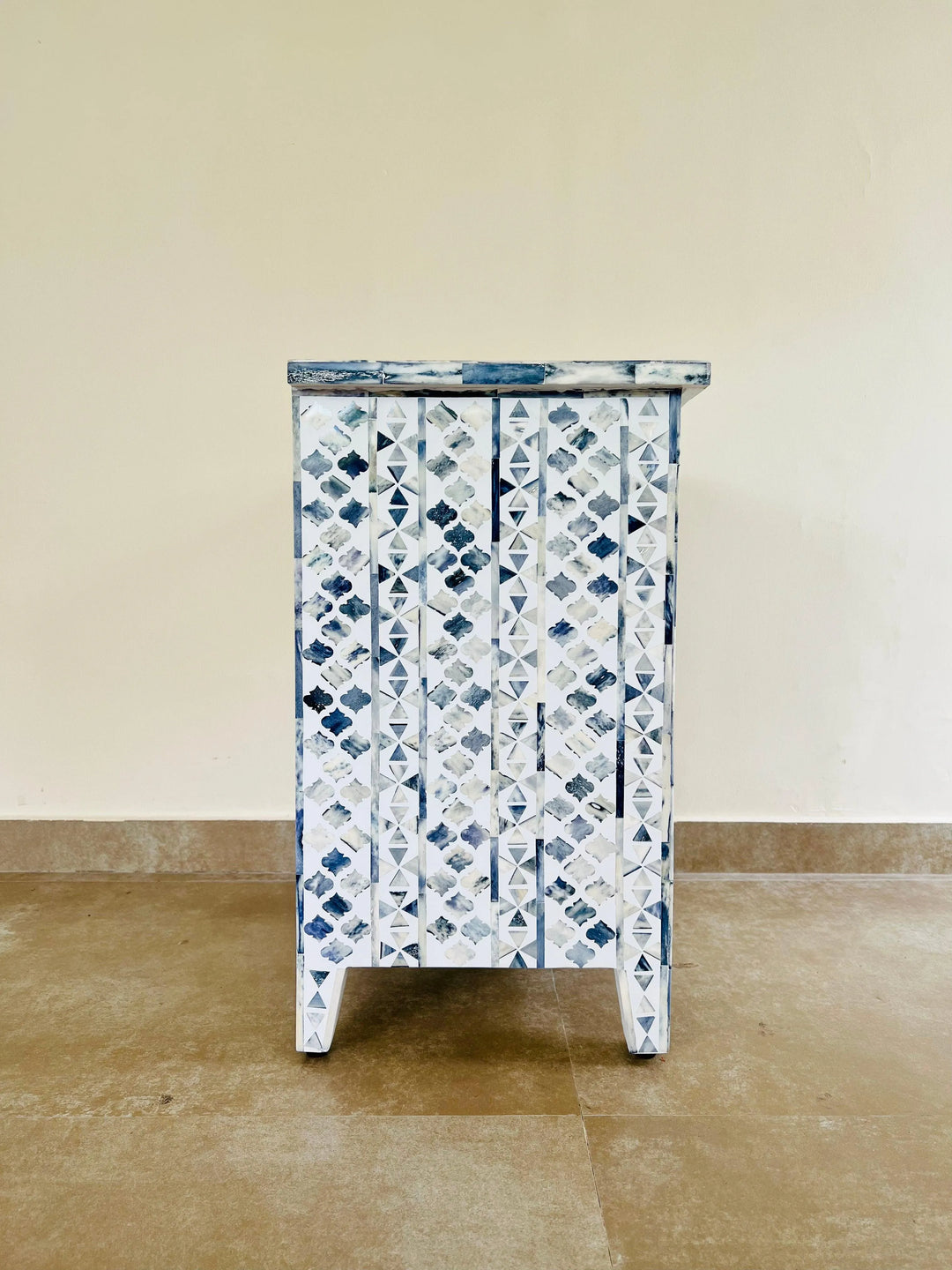 Azure Elegance: Bone Inlay Bedside Table - Jodha Furniture