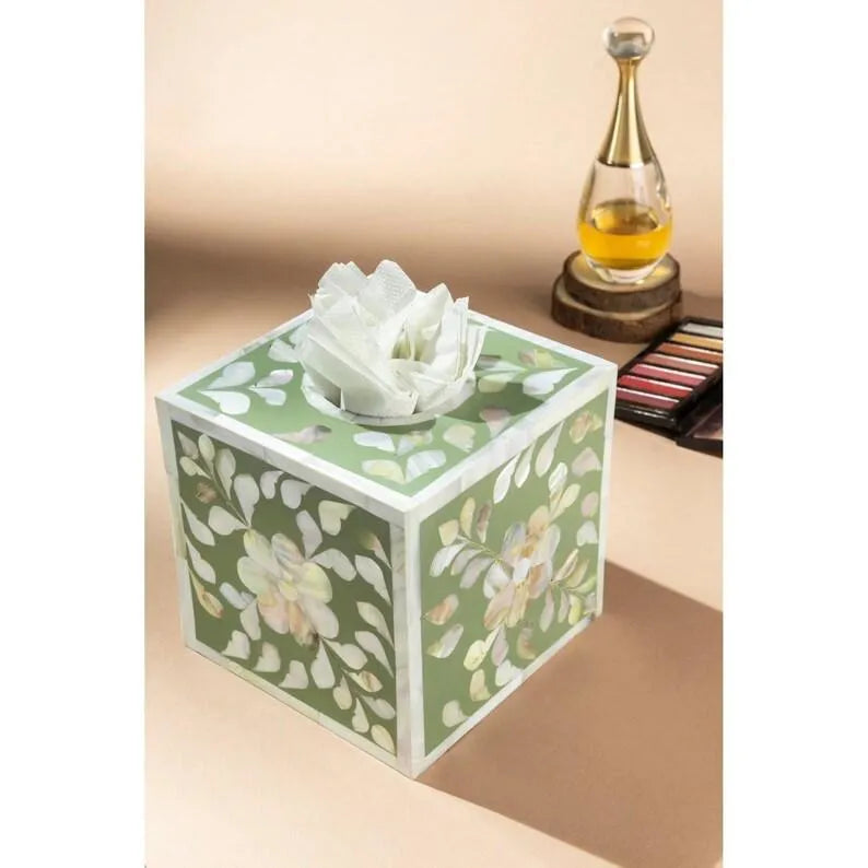 Azure Floral Green Tissue Box - Jodha Furniture