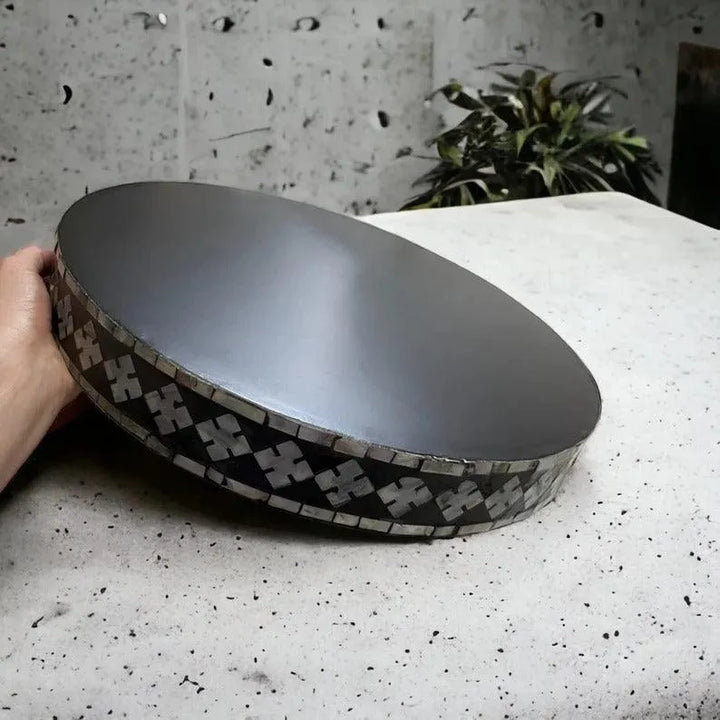 Black Floral Mother of Pearl Tray - Jodha Furniture