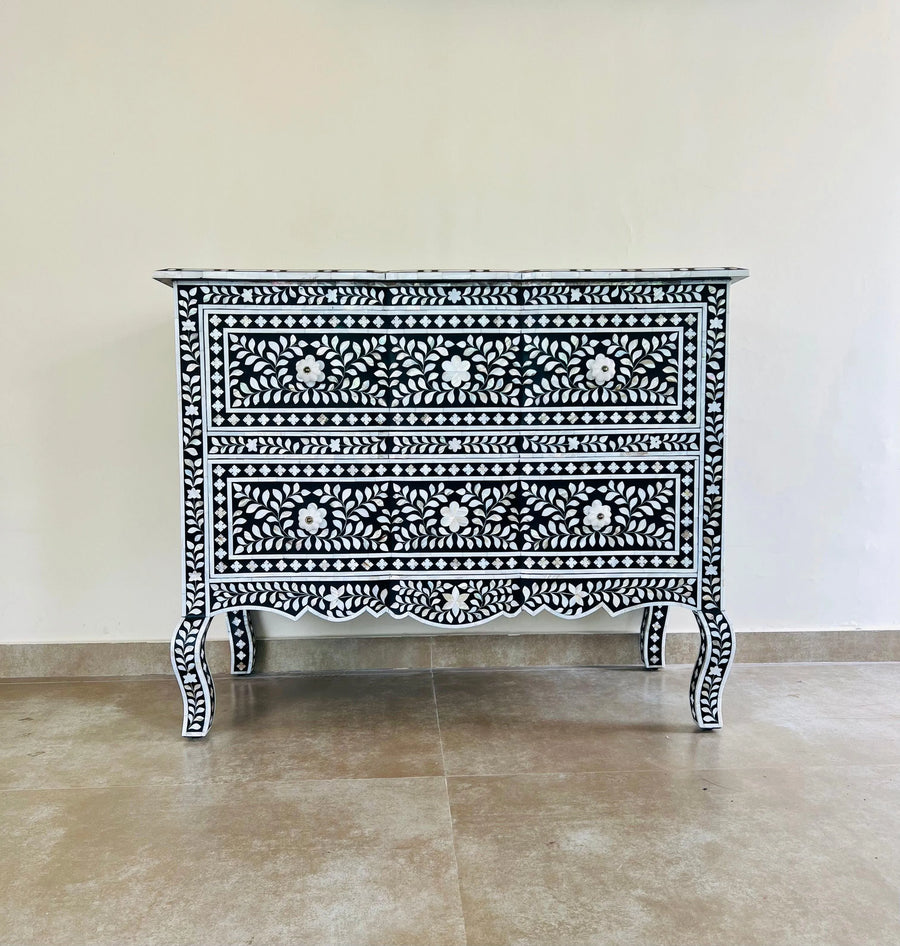 Black Mother of Pearl Iconic French Chest of Drawer - Jodha Furniture