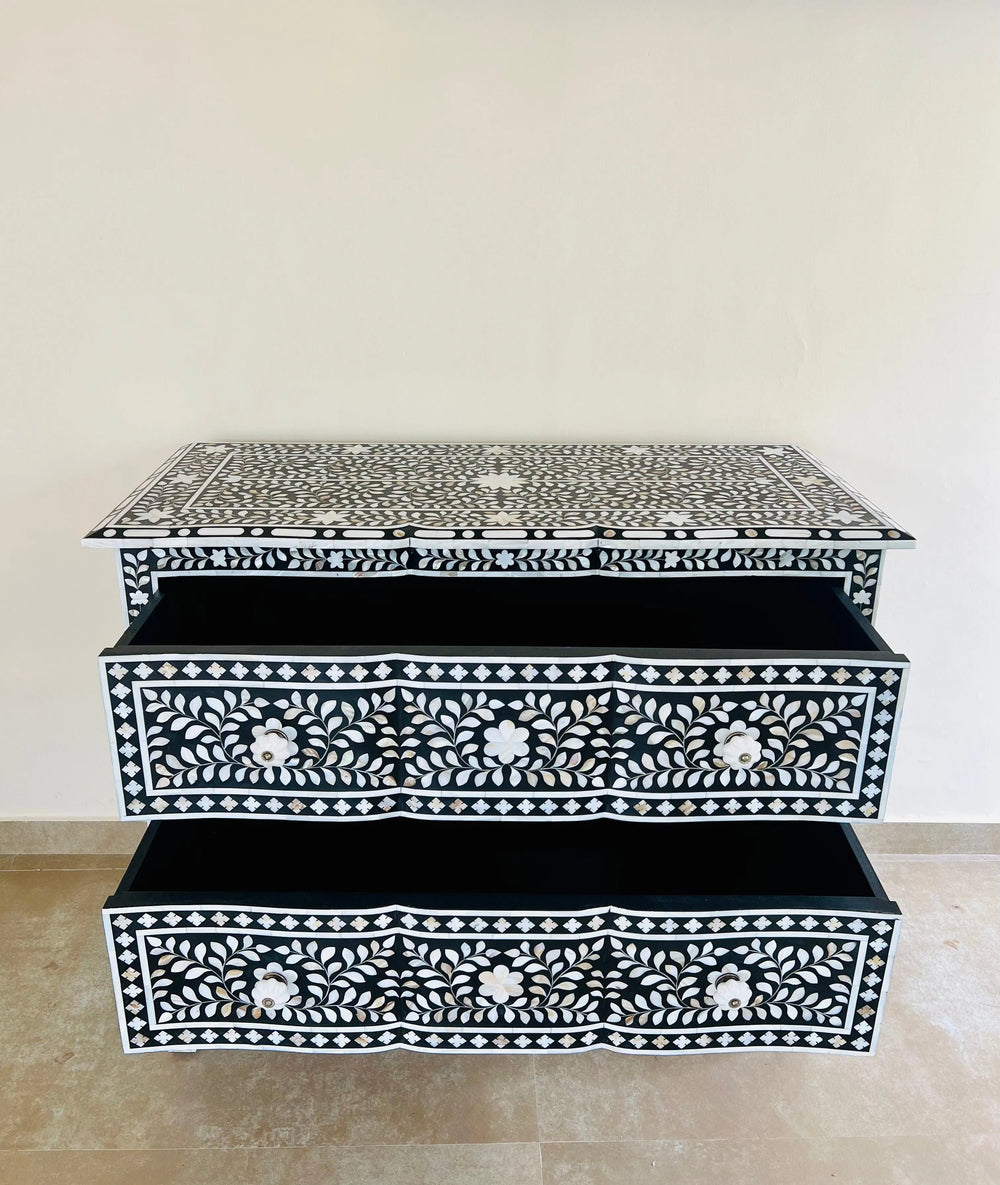 Black Mother of Pearl Iconic French Chest of Drawer - Jodha Furniture