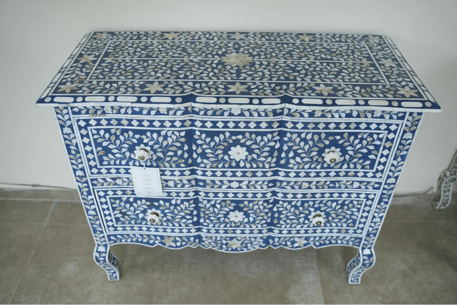 Blue Mother of Pearl Iconic French Chest of Drawer - Jodha Furniture