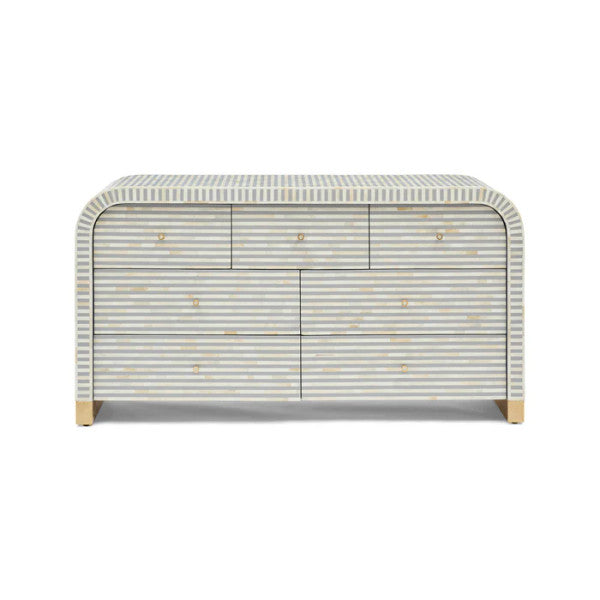 Bone Inlay 7 Drawer Chest : Stripe : Grey - Jodha Furniture