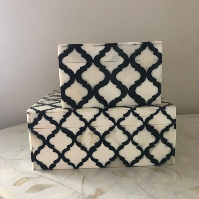 Bone Inlay Box : Reverse Quatrefoil Black - Jodha Furniture