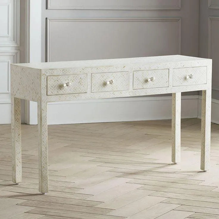 Bone Inlay Console in Celtic White - Jodha Furniture