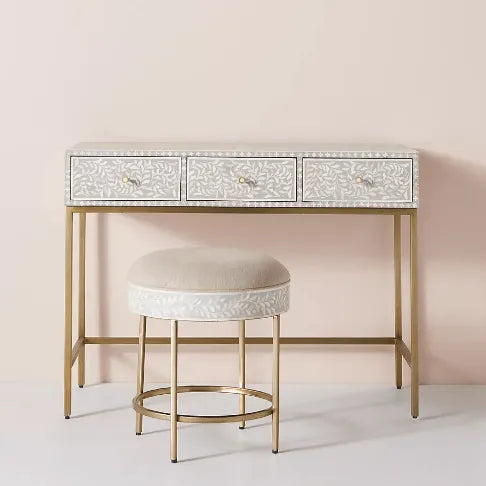 Bone Inlay Console Table with Brass Look Legs - Jodha Furniture