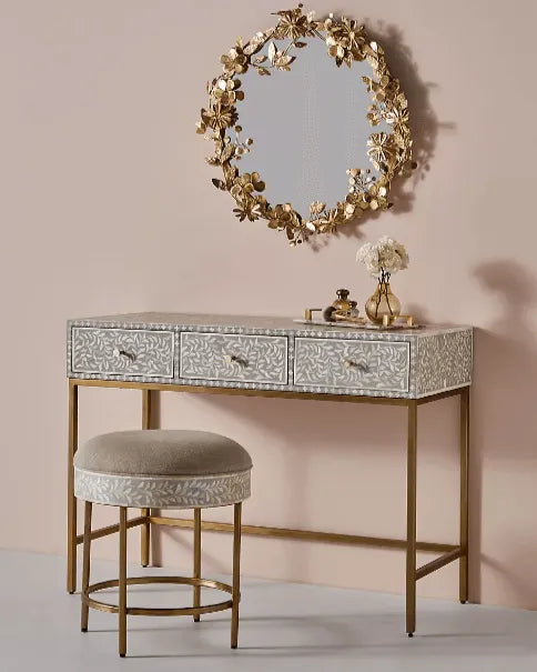 Bone Inlay Console Table with Brass Look Legs - Jodha Furniture