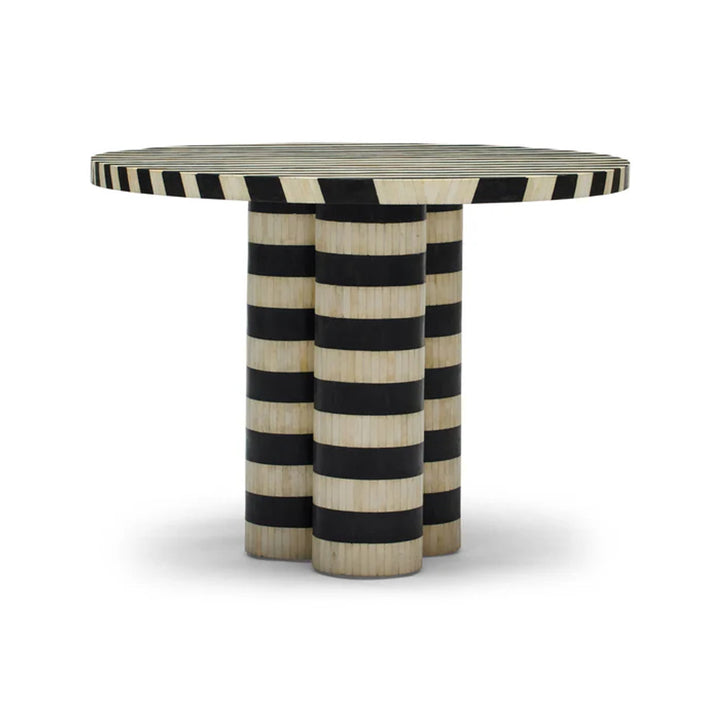 Bone Inlay Dining Table : Stripe : Black & White - Jodha Furniture