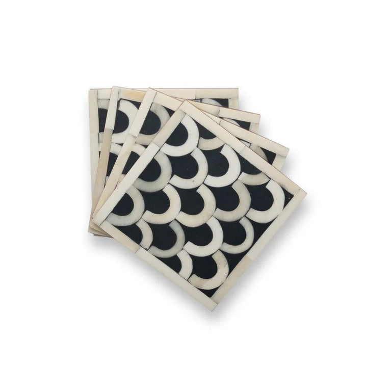 Bone Inlay Fishscale Coasters Set White & Black - Jodha Furniture