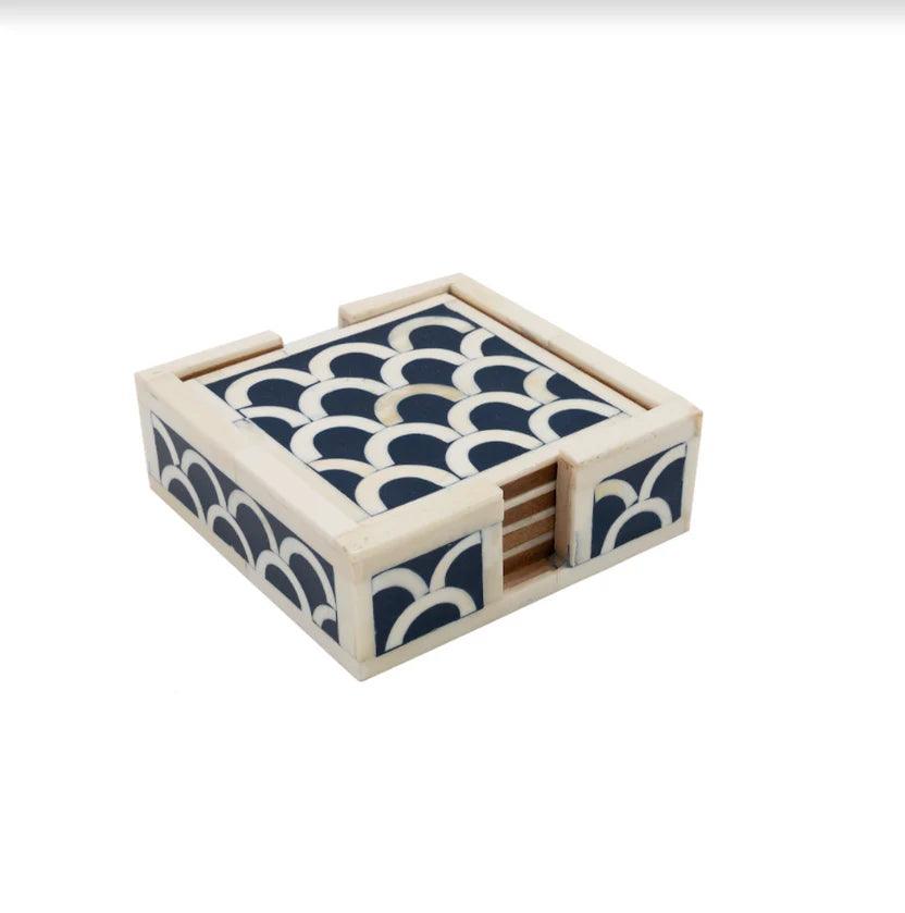 Bone Inlay Fishscale Coasters Set White & Blue - Jodha Furniture