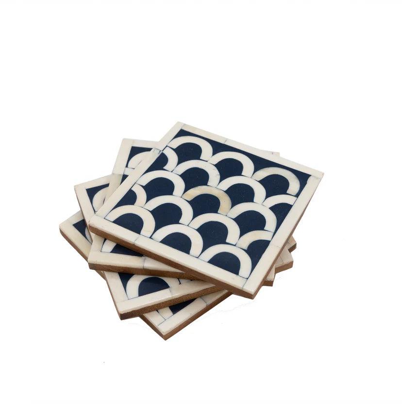 Bone Inlay Fishscale Coasters Set White & Blue - Jodha Furniture