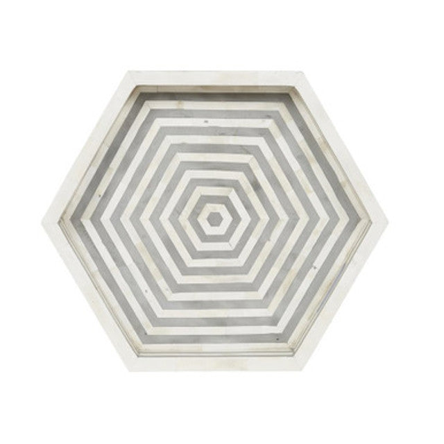 Bone Inlay Hexagon Tray : Grey - Jodha Furniture