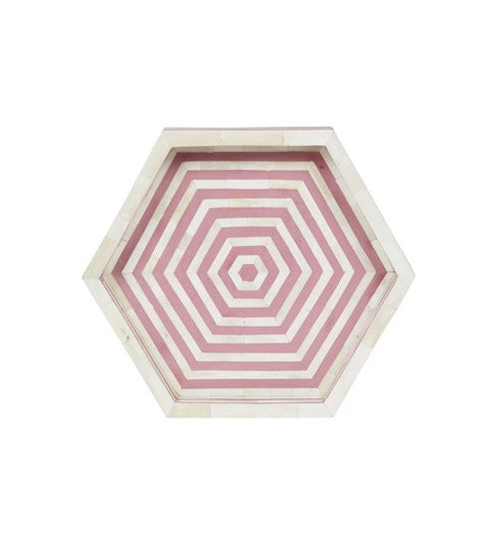 Bone Inlay Hexagon Tray : Pink - Jodha Furniture