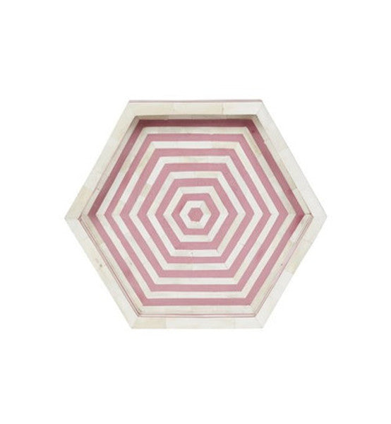 Bone Inlay Hexagon Tray : Pink - Jodha Furniture