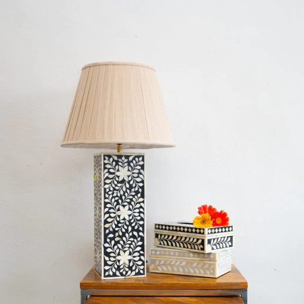 Bone Inlay Lamp Base : Floral : Grey - Jodha Furniture