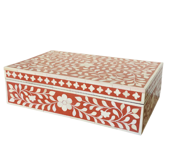 Bone Inlay Large Box : Floral : Spice - Jodha Furniture