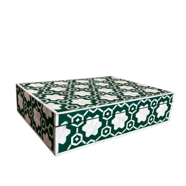 Bone Inlay Large Box : Hexafloral : Green - Jodha Furniture