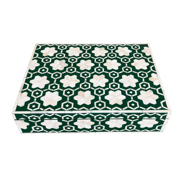 Bone Inlay Large Box : Hexafloral : Green - Jodha Furniture