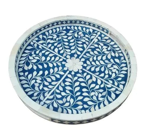 BONE INLAY LEAF TRAY - NAVY BLUE - Jodha Furniture