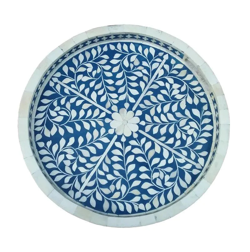 BONE INLAY LEAF TRAY - NAVY BLUE - Jodha Furniture