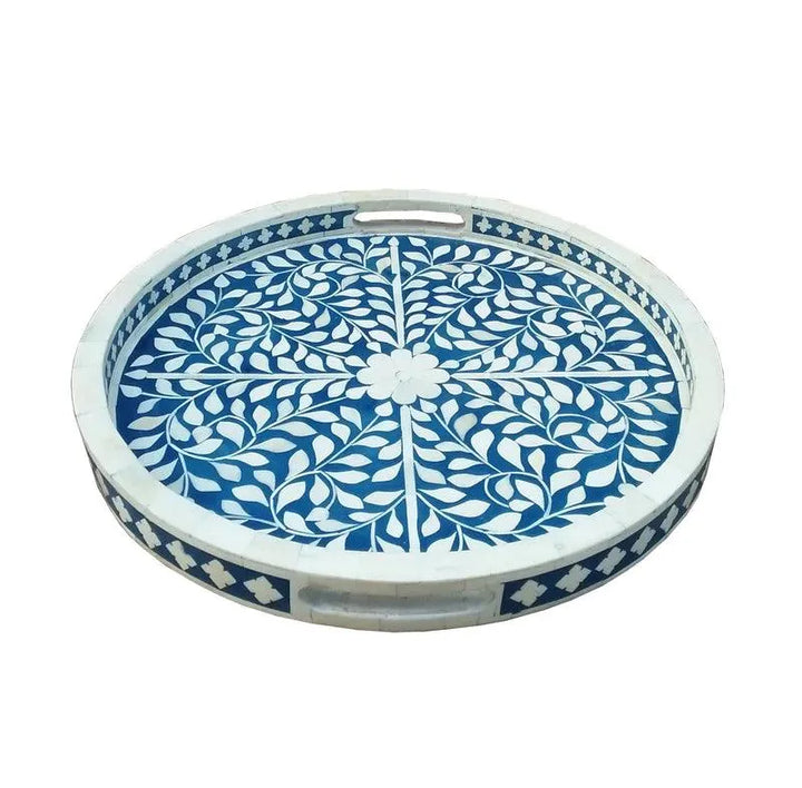 BONE INLAY LEAF TRAY - NAVY BLUE - Jodha Furniture