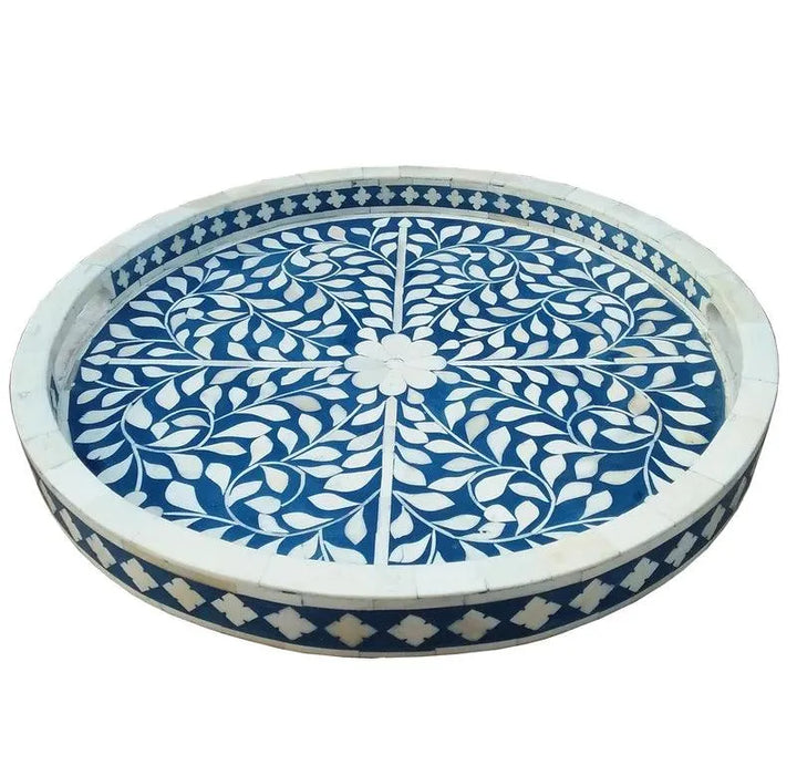 BONE INLAY LEAF TRAY - NAVY BLUE - Jodha Furniture