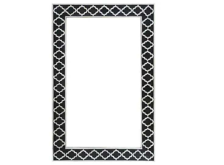 Bone Inlay Moroccan Rectangle Wall Mirror - Black - Jodha Furniture