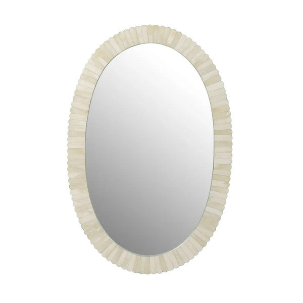 Bone Inlay Oval Mirror : Seashell : White - Jodha Furniture