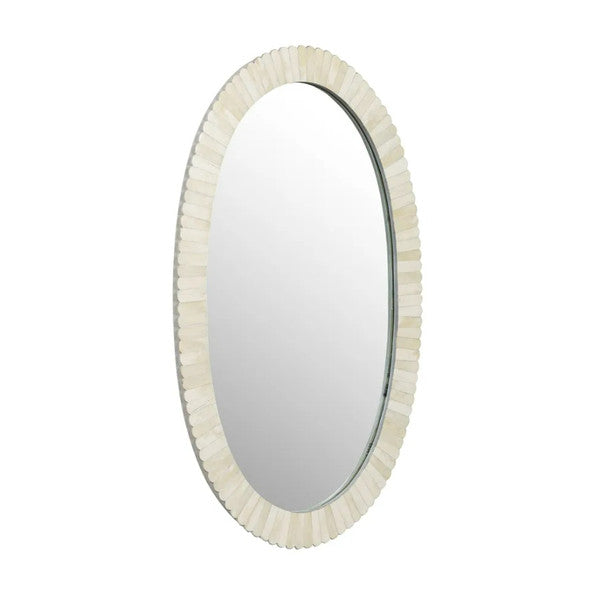 Bone Inlay Oval Mirror : Seashell : White - Jodha Furniture