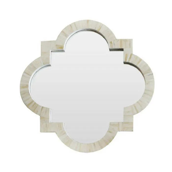 Bone Inlay Quatrefoil Wall Mirror - White - Jodha Furniture