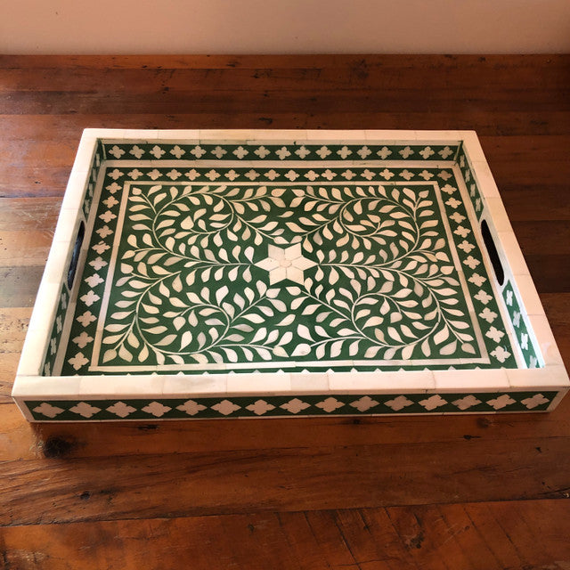 Bone Inlay Rectangular Tray : Floral : Hunter - Jodha Furniture