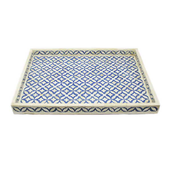 Bone Inlay Rectangular Tray : Starburst : Blue - Jodha Furniture