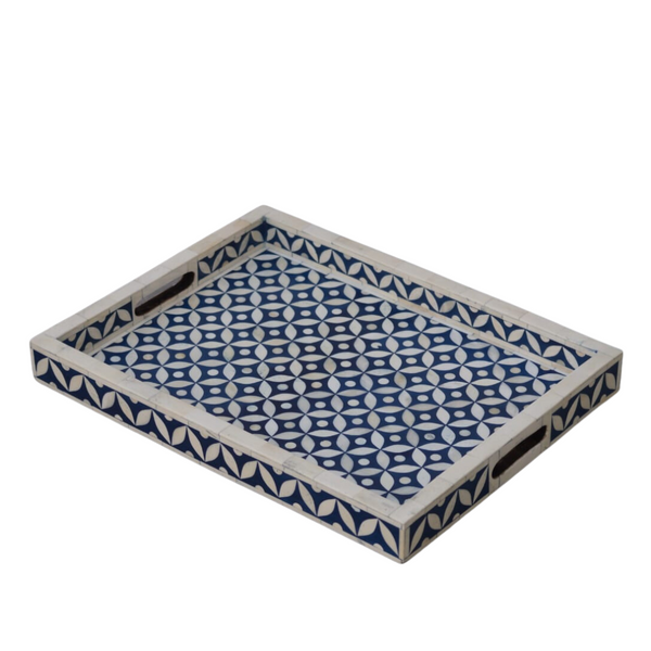 Bone Inlay Rectangular Tray : Starburst : Blue - Jodha Furniture