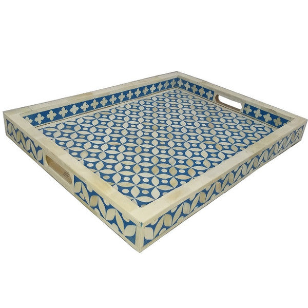 Bone Inlay Rectangular Tray : Starburst : Blue - Jodha Furniture