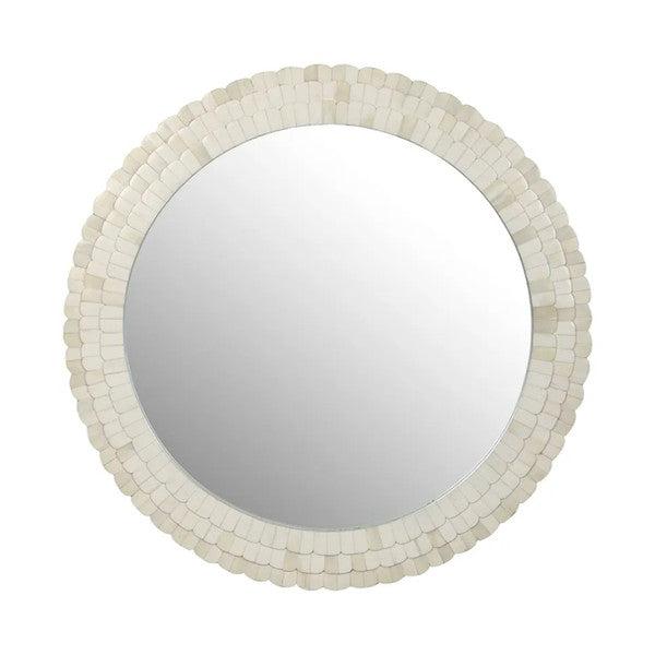 Bone Inlay Round Mirror : Seashell : White - Jodha Furniture