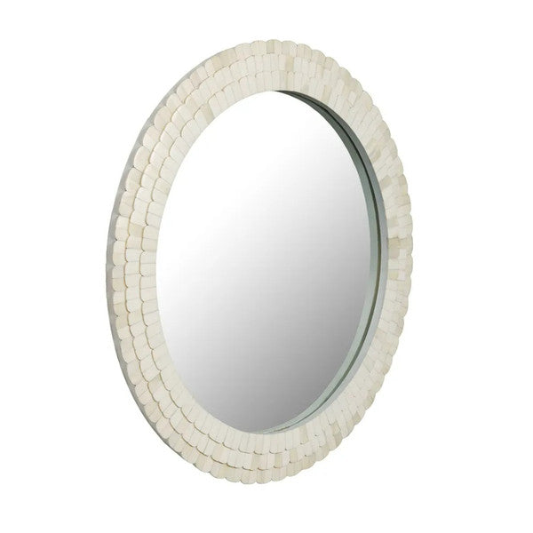 Bone Inlay Round Mirror : Seashell : White - Jodha Furniture