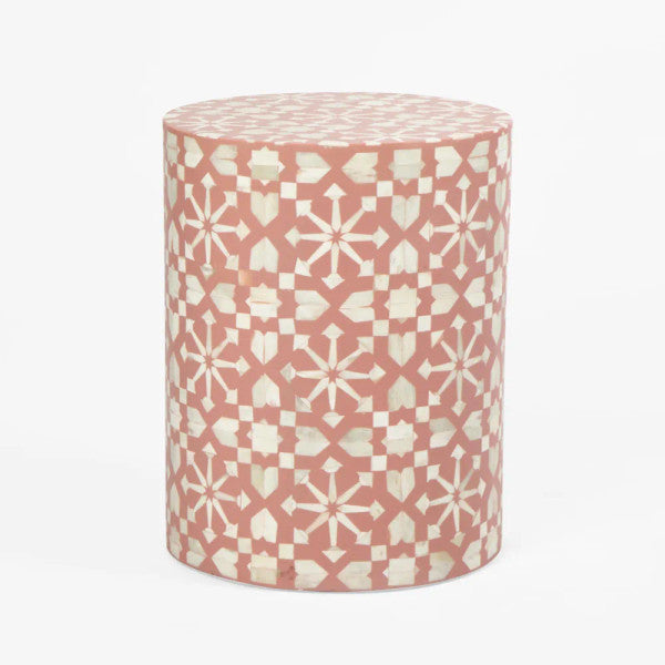 Bone Inlay Side Table : Zelliges : Peach - Jodha Furniture